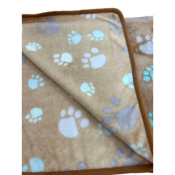 Dog Blanket Brown Tan Paw Print Soft Piping Edge  31”x 41” Blue Turquoise Grey - Picture 10 of 10